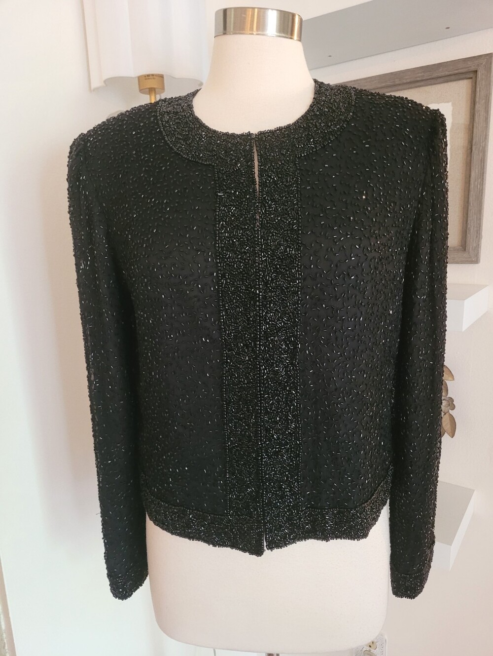 Laurence Kazar Black Beaded Women's Jacket Large